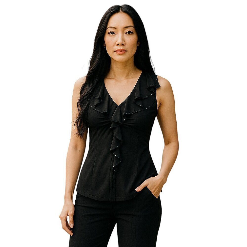 White House / Black Market SZ XS Sleeveless Black Top w/ Metallic Accent Beads